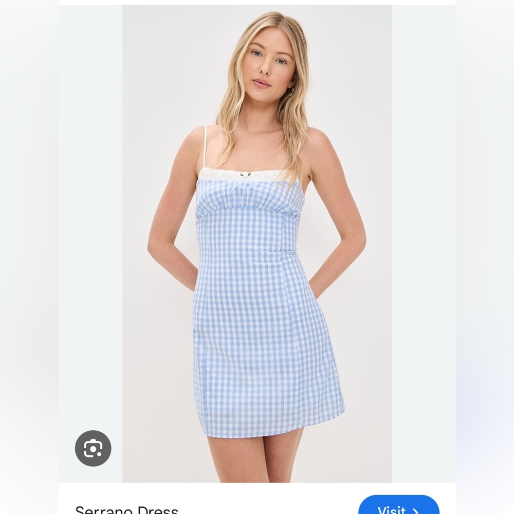 NIA Serrano Blue Gingham Spaghetti-Strap Mini Dress size XS